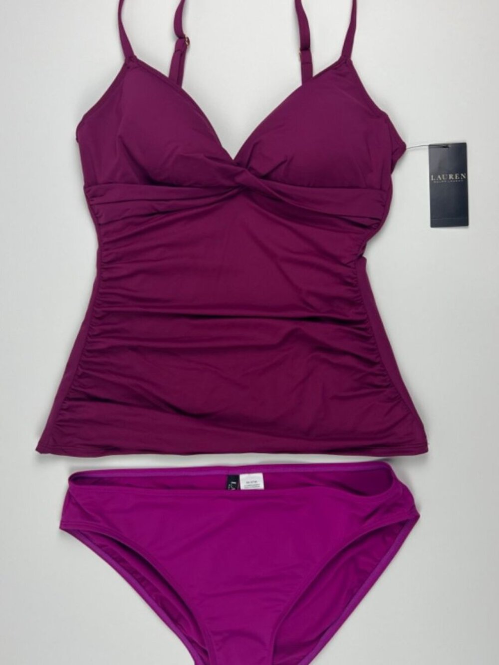 NEW! Lauren Ralph Lauren Womens 10 Slimming Ruched Tankini Top & Bottom NWT $145 - Picture 5 of 7